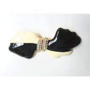 Vintage Ribbon Bow Brooch Black White Enamel Pin with Rhinestones, Ladies Pins